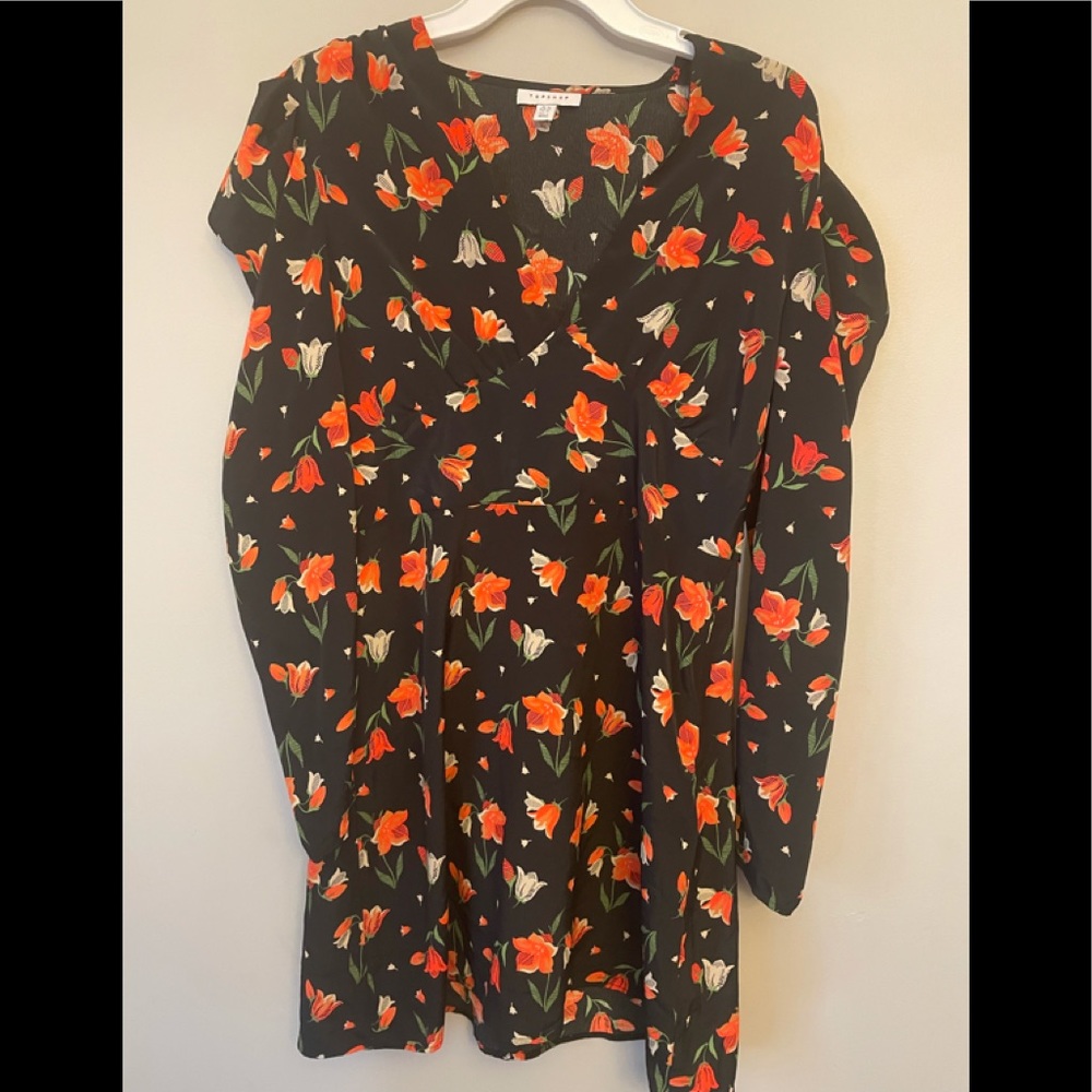 Topshop red flower vneck blouse